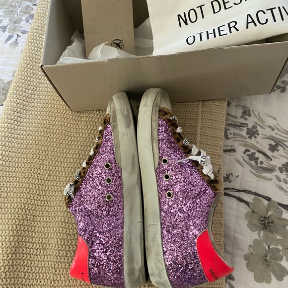 Super-Star sneakers with pink glitter and leopard-print pony skin inserts - Picture 8 of 13